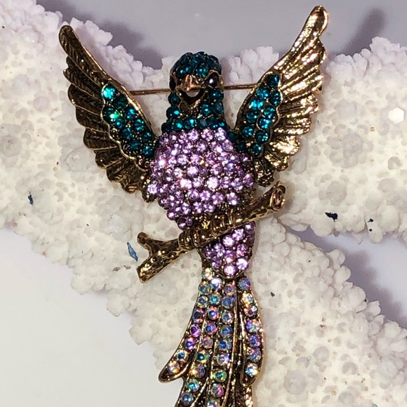 NEW! Rhinestone Tropical Bird  Brooch/Pin - Picture 4 of 6
